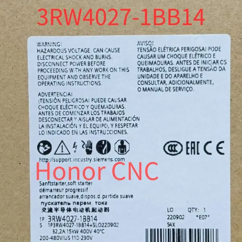 3RW4027-1BB14 Brand New SIRIUS soft starter S0 32 A, 15 kW/400 V, 40 °C 200-480 V AC, 110-230 V AC/DC Screw terminals