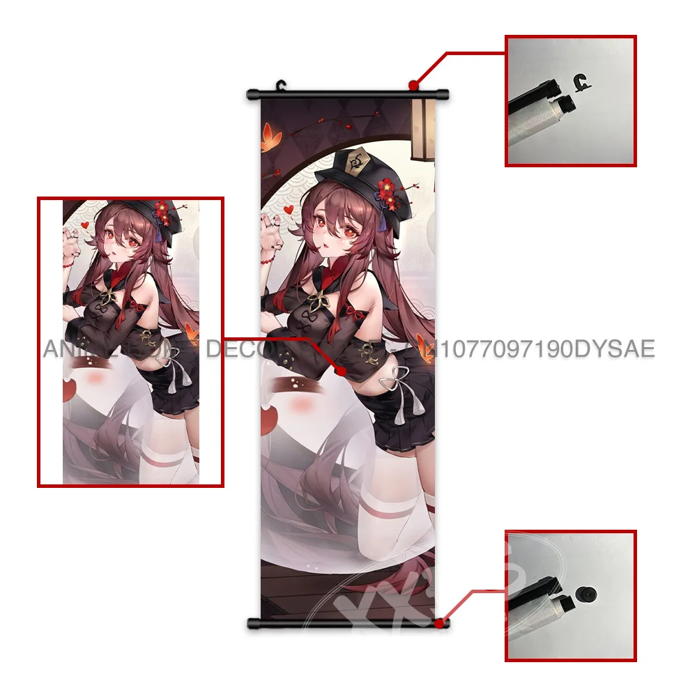 Game Genshin Impact Poster Sexy Anime Mona Home Decor Scroll Picture Sucrose Wall Art Decorative Hanging Painting Interior Mural
