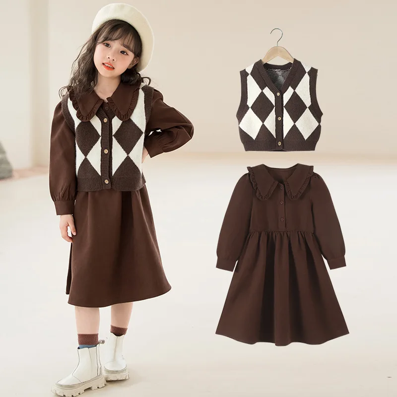 

Girls Dress Sweater Set2025New Autumn and Winter Clothing for Older Children, Corduroy Jacket for Kids