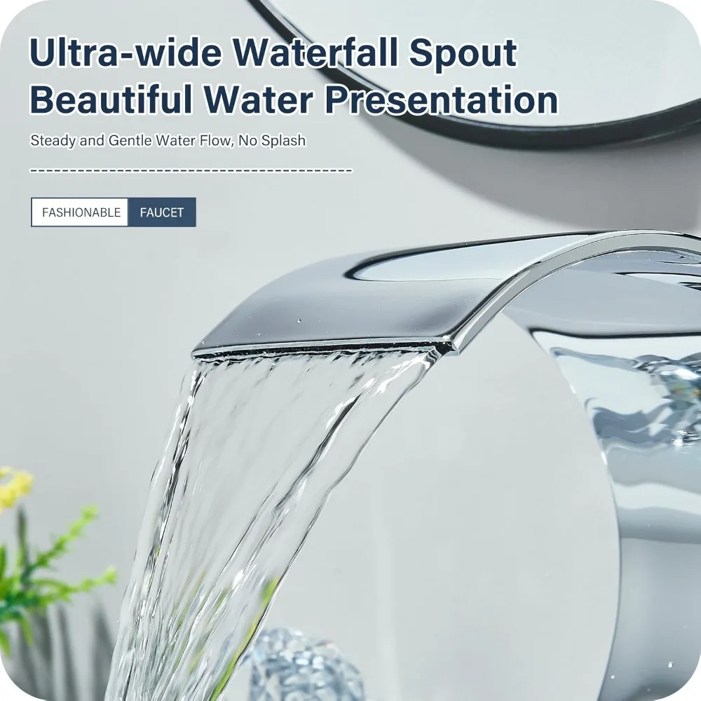 Chrome 3-Hole 8-Inch Widespread Bathroom Sink Faucet with Crystal Handles, High Arc Design for 8-Inch Vanity Basin Mixer Tap