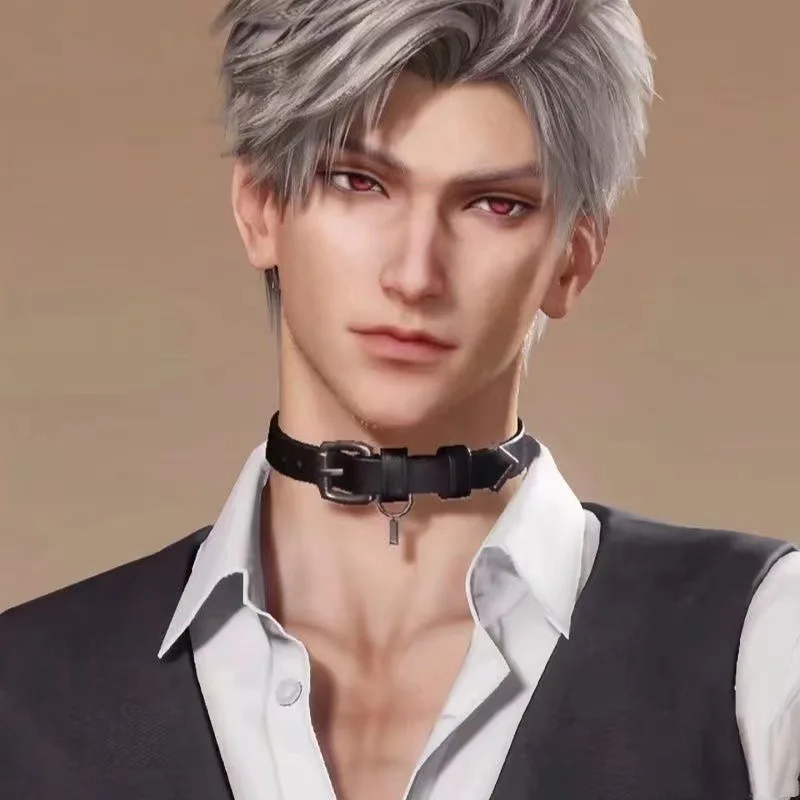 Game Love and Deepspace Sylus Pendant Cosplay Choker Unisex PU Chain Necklace Halloween Party for Women Men Props Accessory