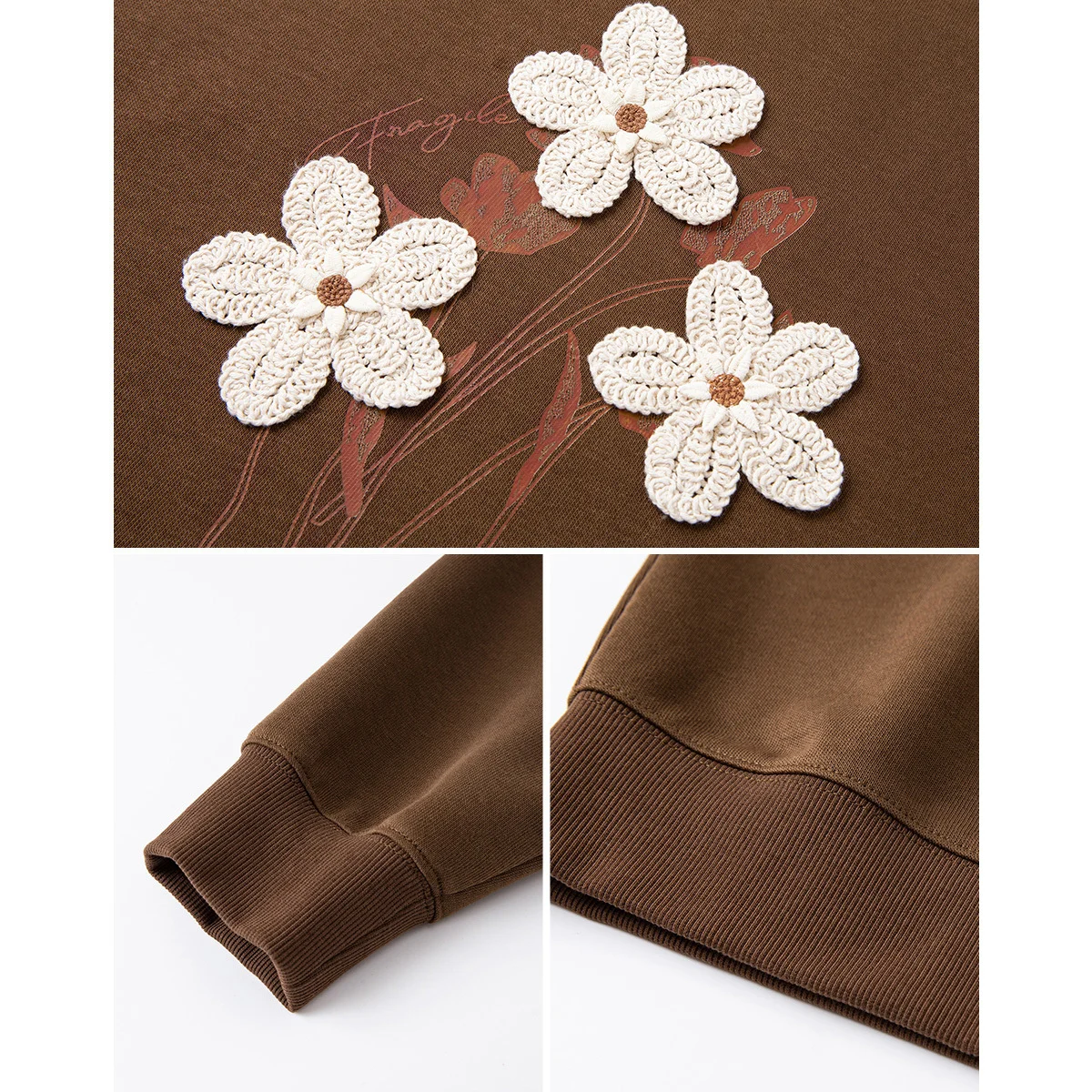 VIMLY Brown Sweatshirt Women Autumn 2025 Casual Floral Print Long Sleeve Tops for Woman Loose Round Neck Ladies Sweater A2511