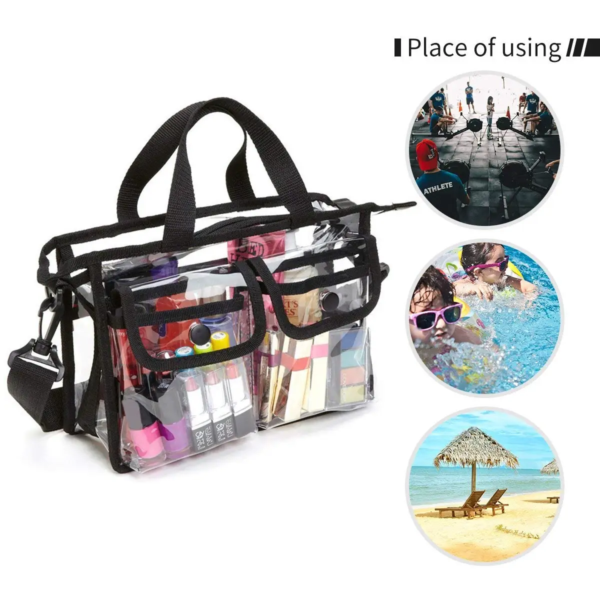 Clear Cross-Body Shoulder Bag,Toiletry Organizer Wash Bag -NFL Stadium Approved Purse