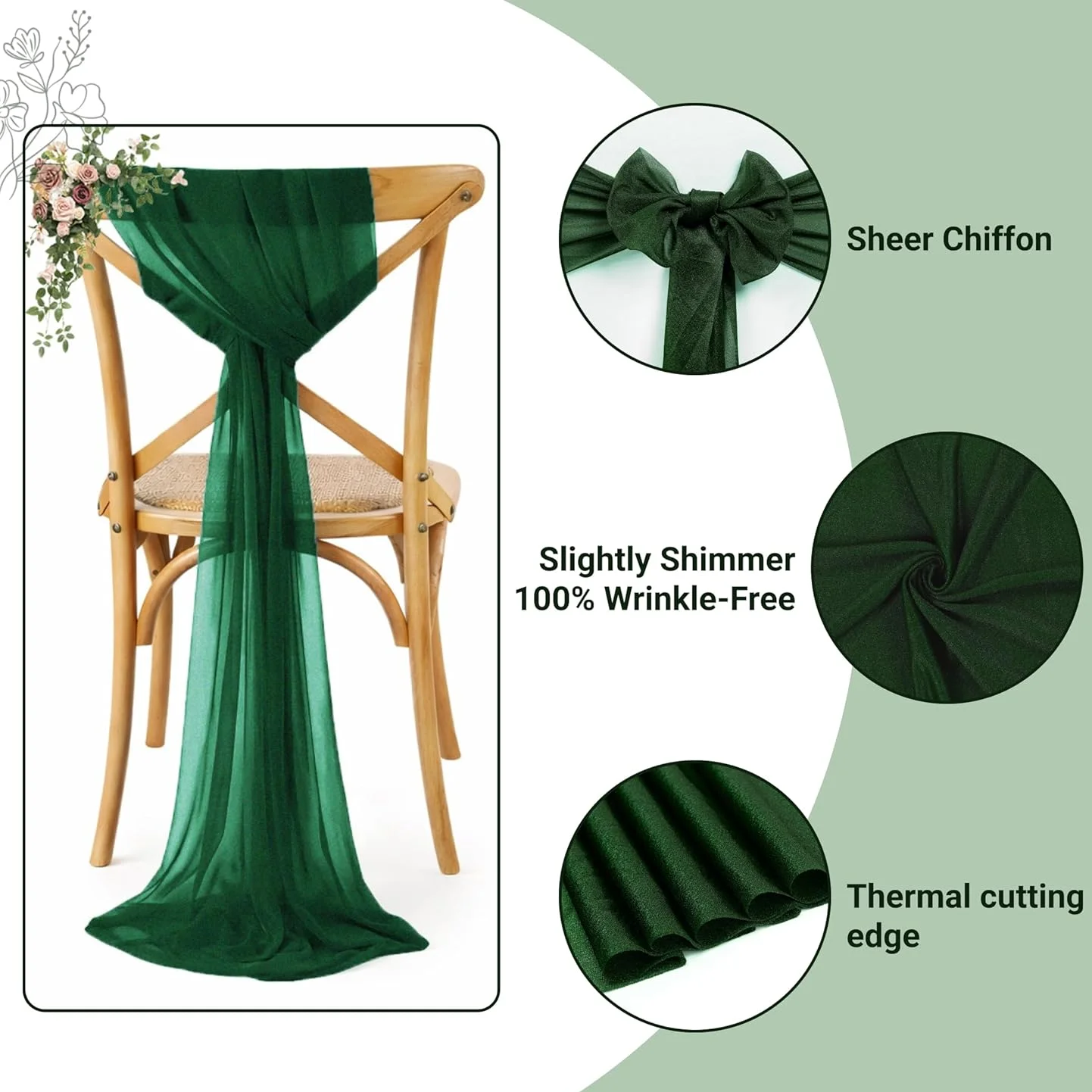 10-50pcs Chiffon Chair Sashes Wedding Chair Ribbon Aisle Decorations Party Event Baby Shower Ceremony Banquet Party Supplies