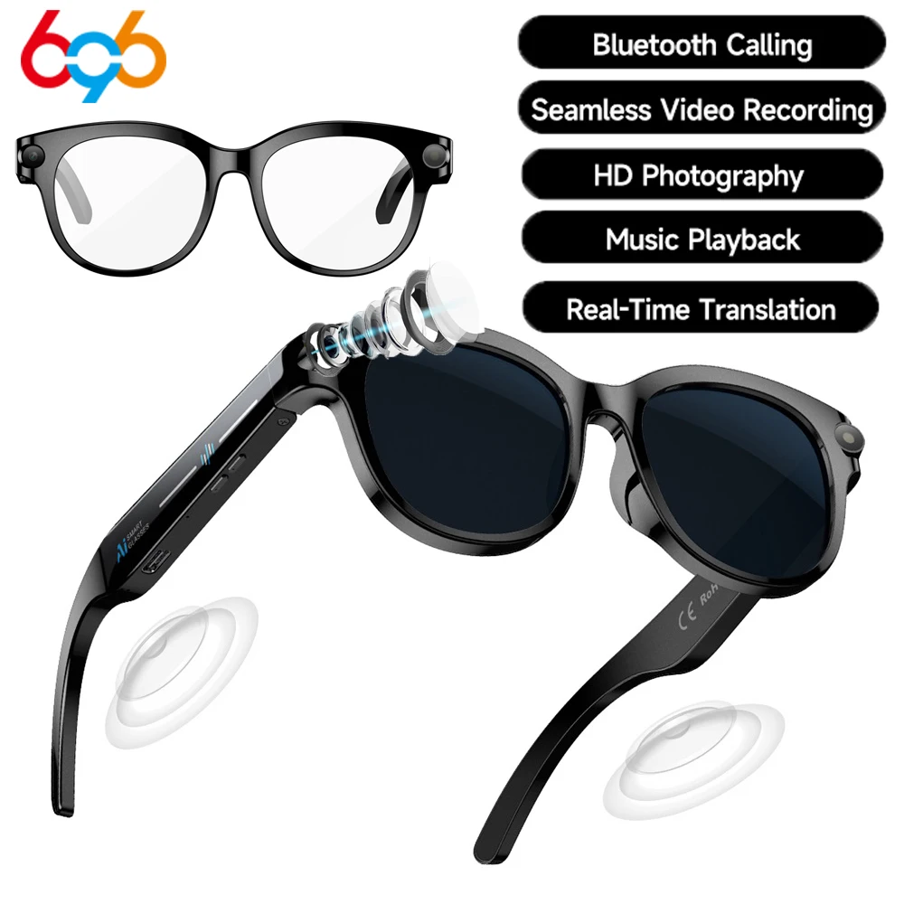 

Music Player Multifunctional Men AI Smart Glasses Real-time Translation Dual Camera Bluetooth Call Sunglasses Shoot Audio Video