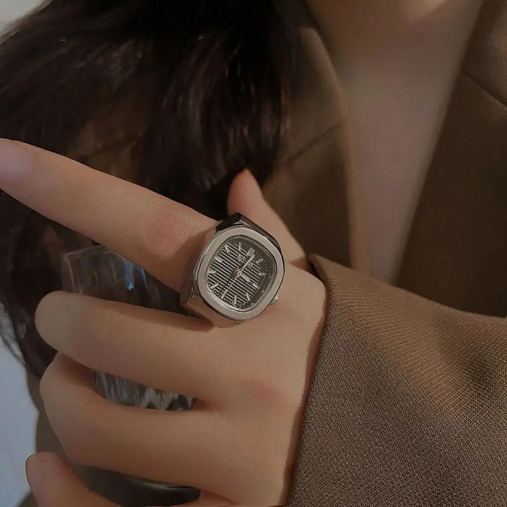 Creative Adjustable Finger Ring Watch Mini Simple Quartz Watch Square Alloy Couple Ring Watch Men Women