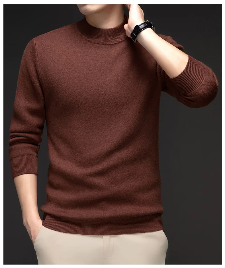 

Цельный флисовый зимний мужской флисовый свитер, вязаный свитер, утолщенная молодежная полуводолазка, однотонная нижняя рубашка