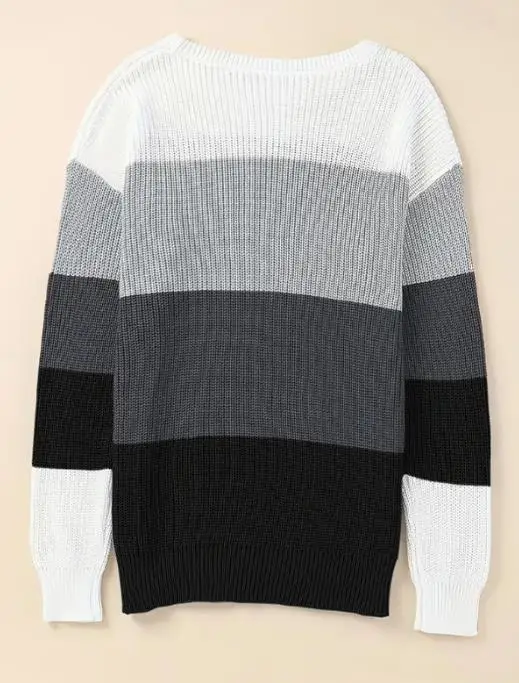 

Women's Casual Loose Knit Sweater Fashion round Neck Color Blocked Top Knittedwear for Ladies