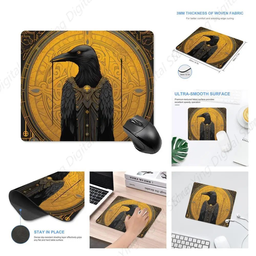 Gothic Crow Vierkante Muismat Antislip Rubberen Basis Gedrukt Muismat Geschikt Voor Computer En Laptop Muizen 18*22cm