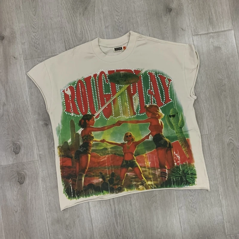 

High Street Hot Diamond Letter Rough Play футболка свободные повседневные футболки с круглым вырезом и короткими рукавами для мужчин и женщин