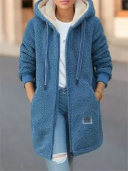 Autumn Winter New Women's Thickened Fleece-lined Medium-length Jacket Style Korean Version Loose-fit Cardigan Top Coats