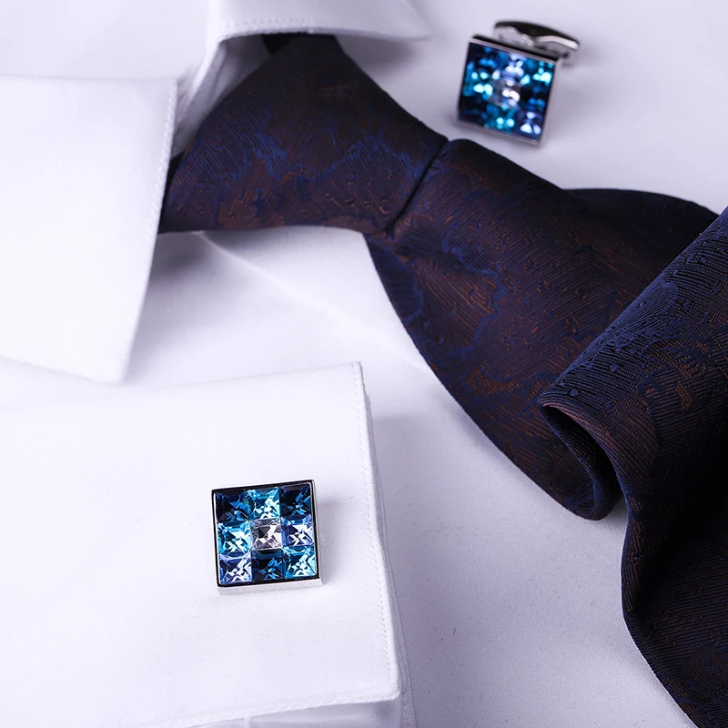 KFLK Jewelry shirt cufflink for mens Brand Fashion Blue Crystal Cuff link Luxury Wedding Groom Button High Quality guests