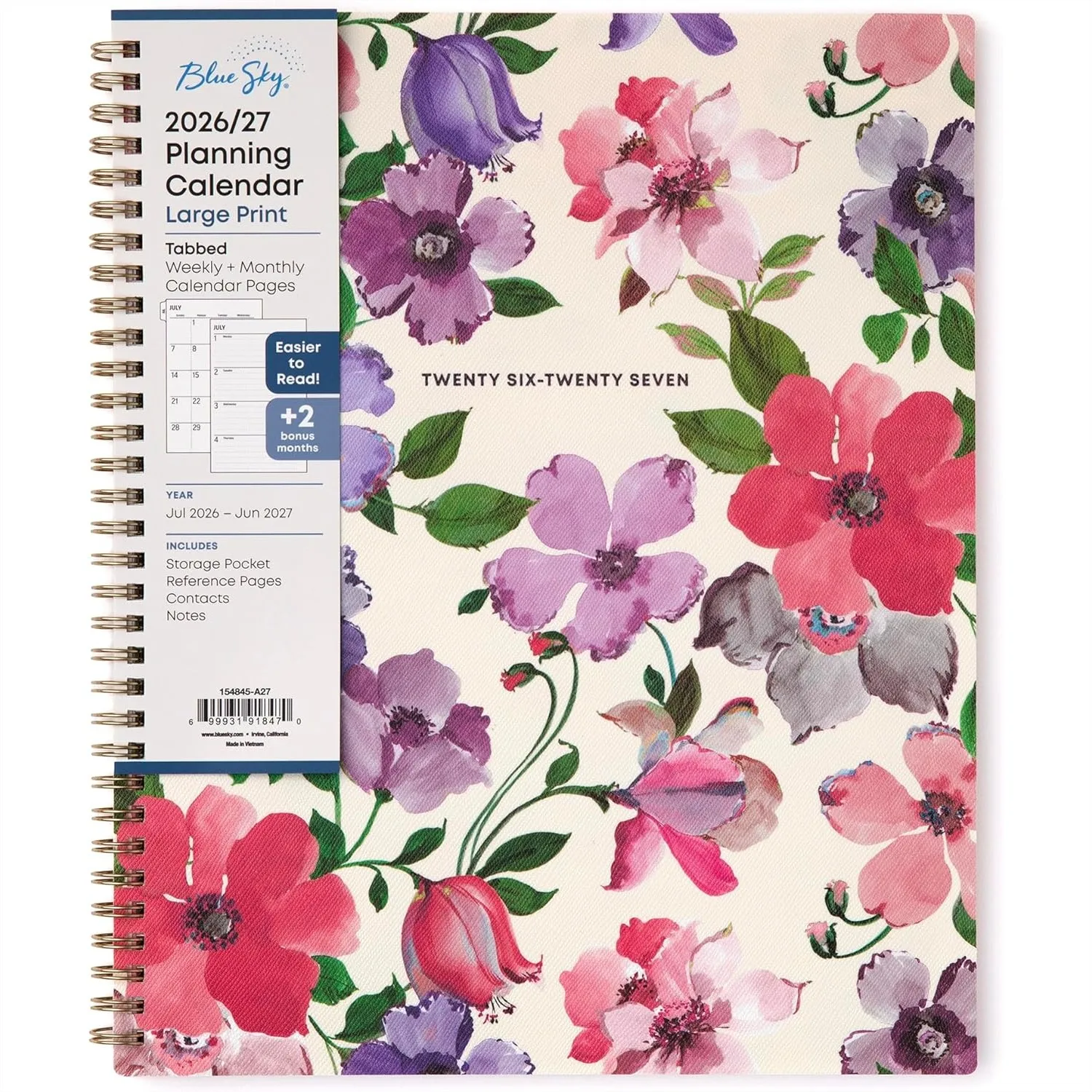 

Large Print Weekly and Monthly Academic Planner, July 2026 - June 2027, 8.5" x 11", Wirebound with Storage Pocket