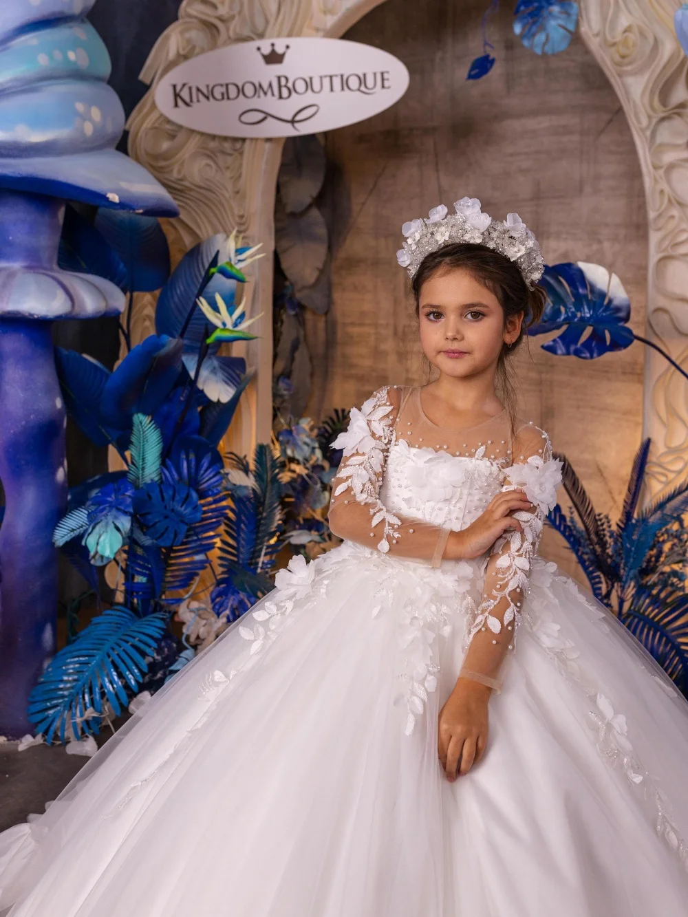 New Girls Luxurious Pearls Dresses Birthday Party Wear 2-14Y 3D Floral Elegant White Kids Princess Gown Wedding Guest Clothes