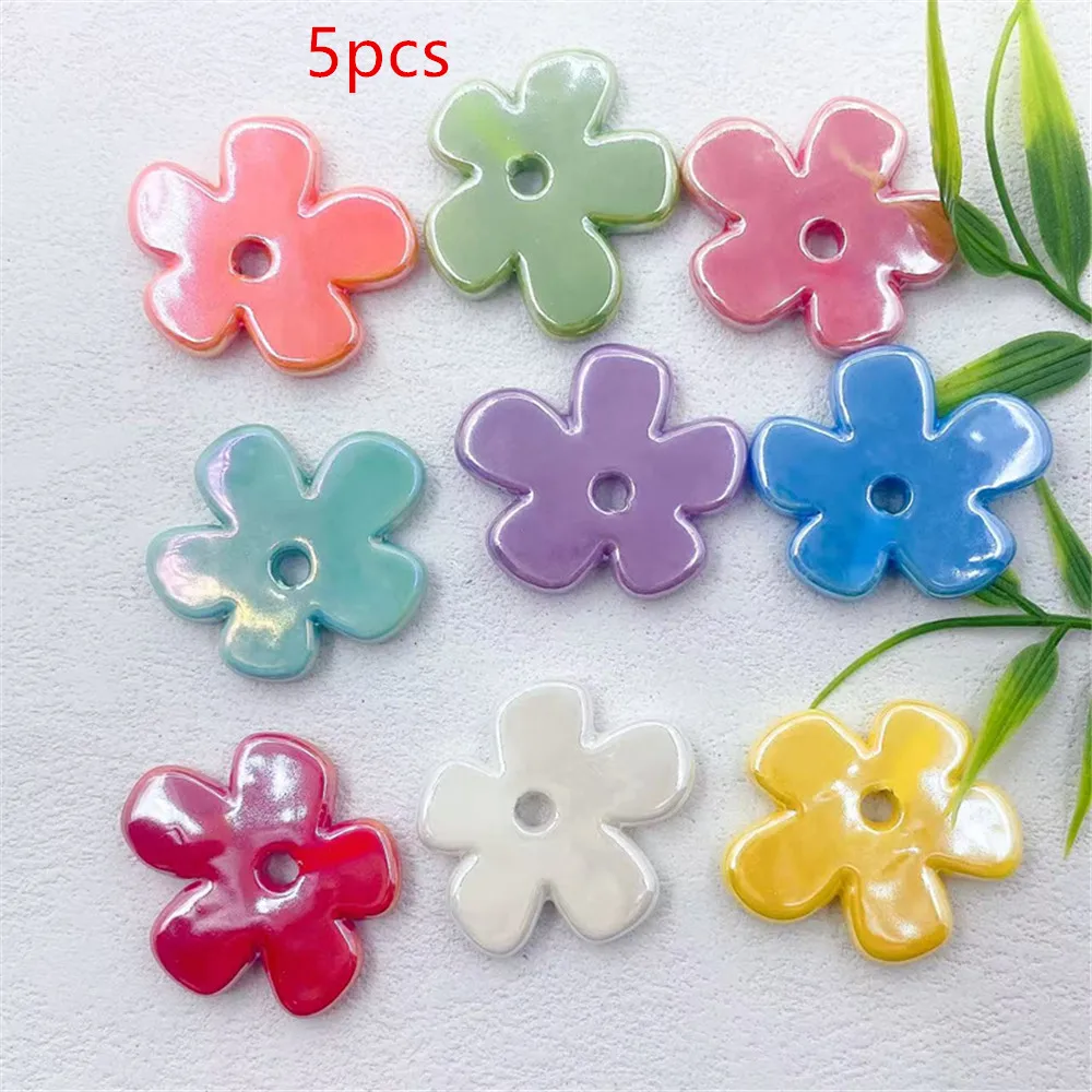 5pcs Antique Color Large Petal Cherry Blossom Ceramic Beads Three-dimensional Hand-hanging Accessories