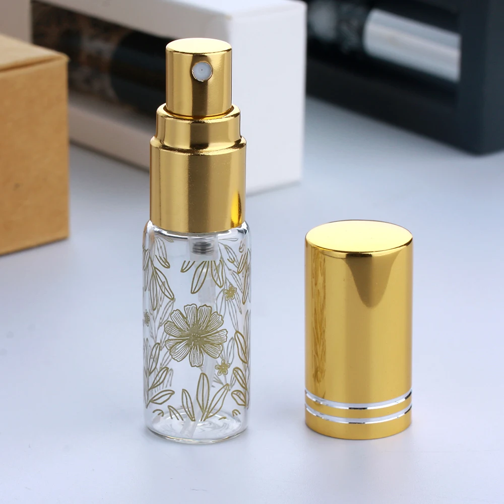 50Pcs 5ml 향수 병 포장 상자 골드 실버 블랙 유리 스프레이 병 투명 유리 병 휴대용 향수 Atomizer