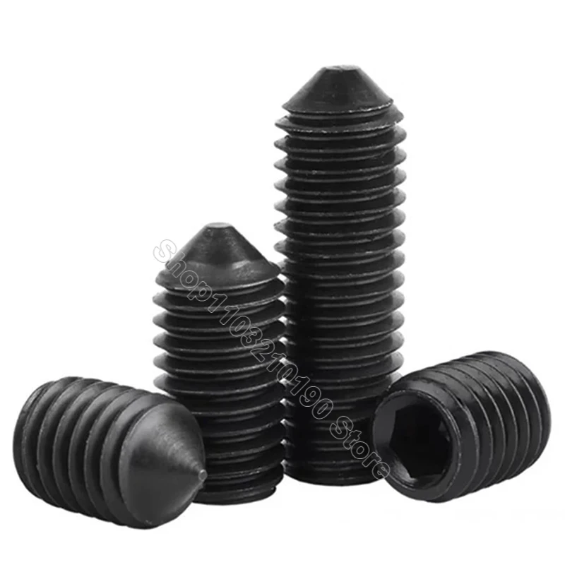 10-100pc Grade 12.9 Black Hex Hexagon Socket Set Screw Cone Point Grub Screw M2 M2.5 M3 M4 M5 Allen Head Tapered End Bolt DIN914