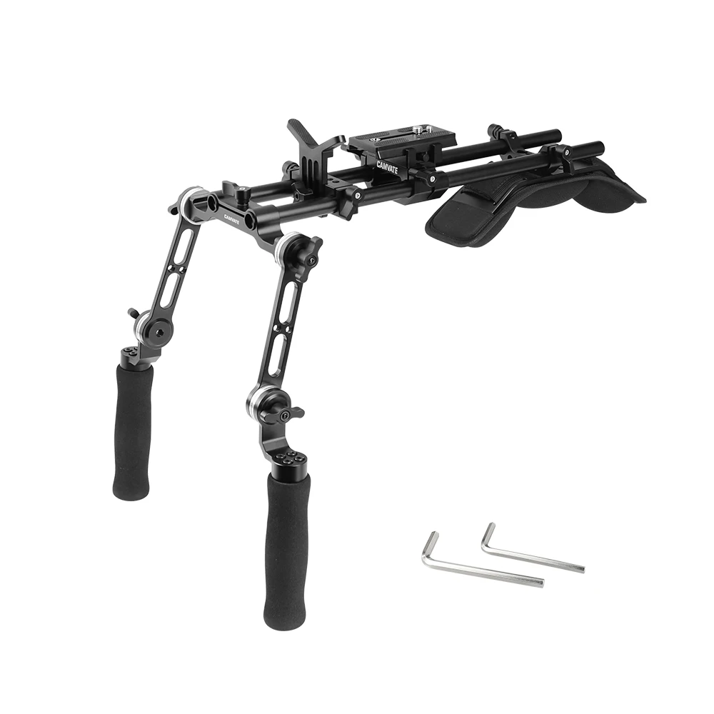 CAMVATE Shoulder Rig With Manfrotto QR Baseplate & Rosette Extension Arm Handgrip & Y Lens Support For DSLR Camera DV Camcorder