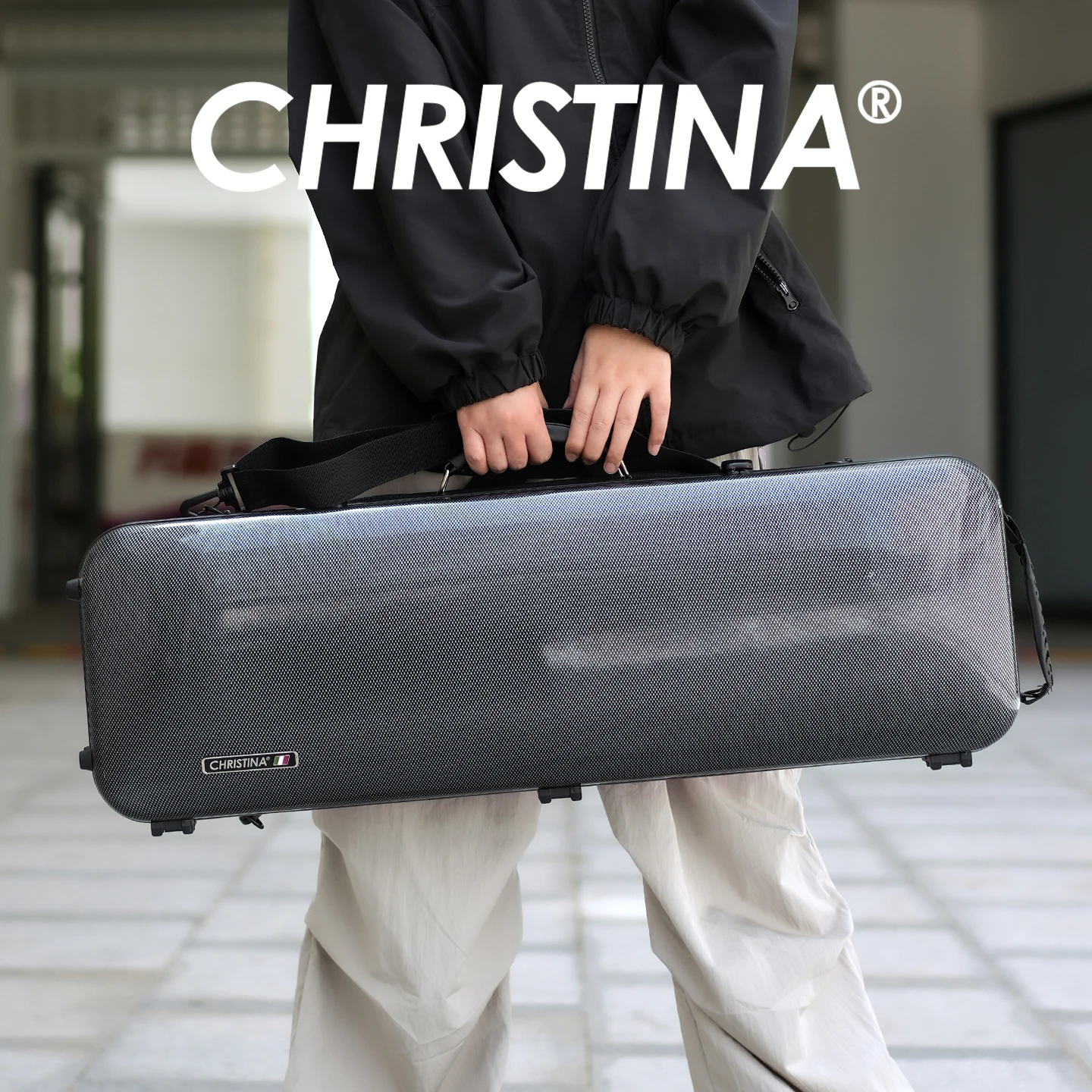 Футляр для скрипки CHRISTINA VB28, прямоугольный, черный с точками, размер 4/4, легкий, из композитных материалов, с ремнями