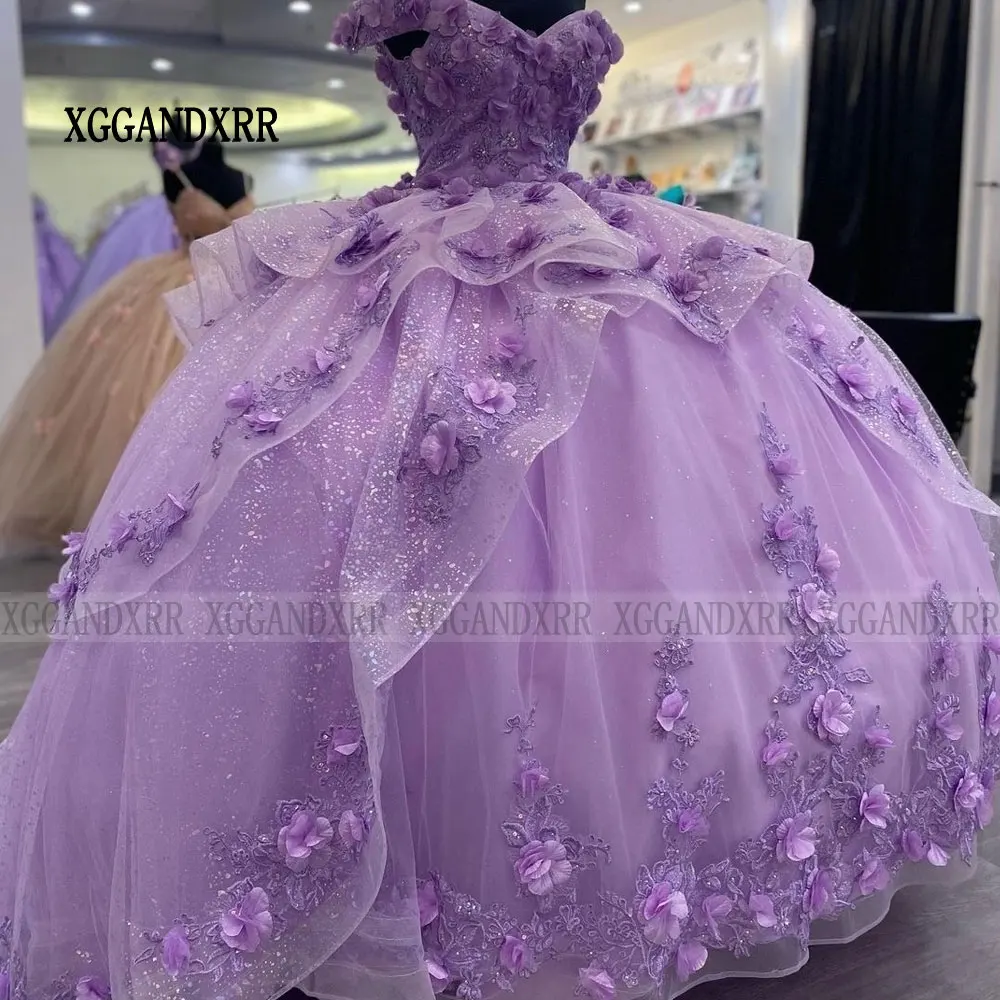 Cinderella Quinceanera Dress 2024 Sparkling 3D Floral Flowers Layers Princess Ball Gown Sweet 15 Vestidos De XV Años Party Gown