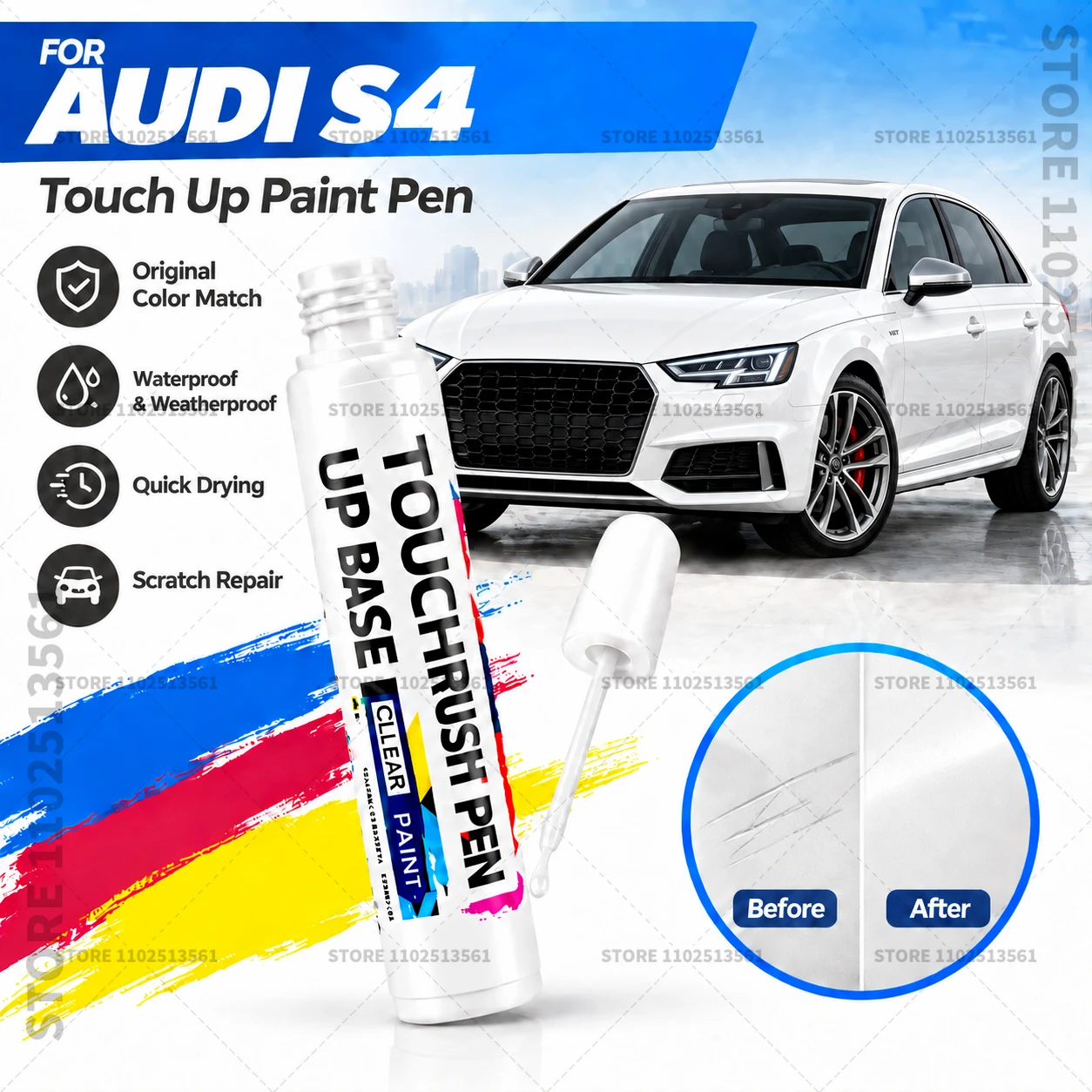 Car Scratch Remover Paint Pen Touch Up Marker for Auto Body Repair Door Bumper Fender Accessories For Audi S4 White Black Grey