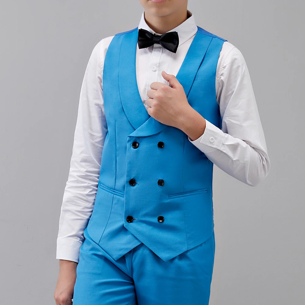 Boys Formal Suit Wedding Campus Student Tuxedo Dress Gentleman Kids Jacket Vest Pants 3Pcs Ceremony Costume  Blue