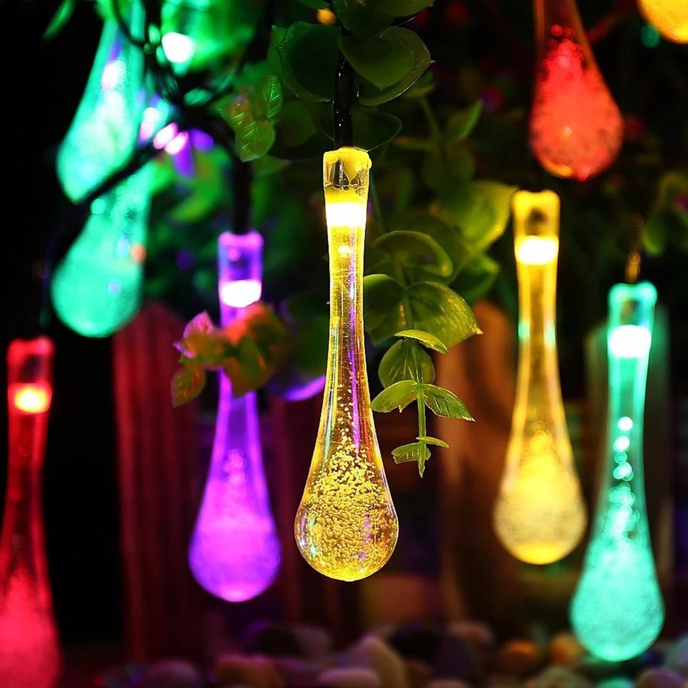 2022 New Water Droplets Solar String Lights Waterproof Outdoor Decoration Garland Fariy Lights Christmas Wedding Party Garden