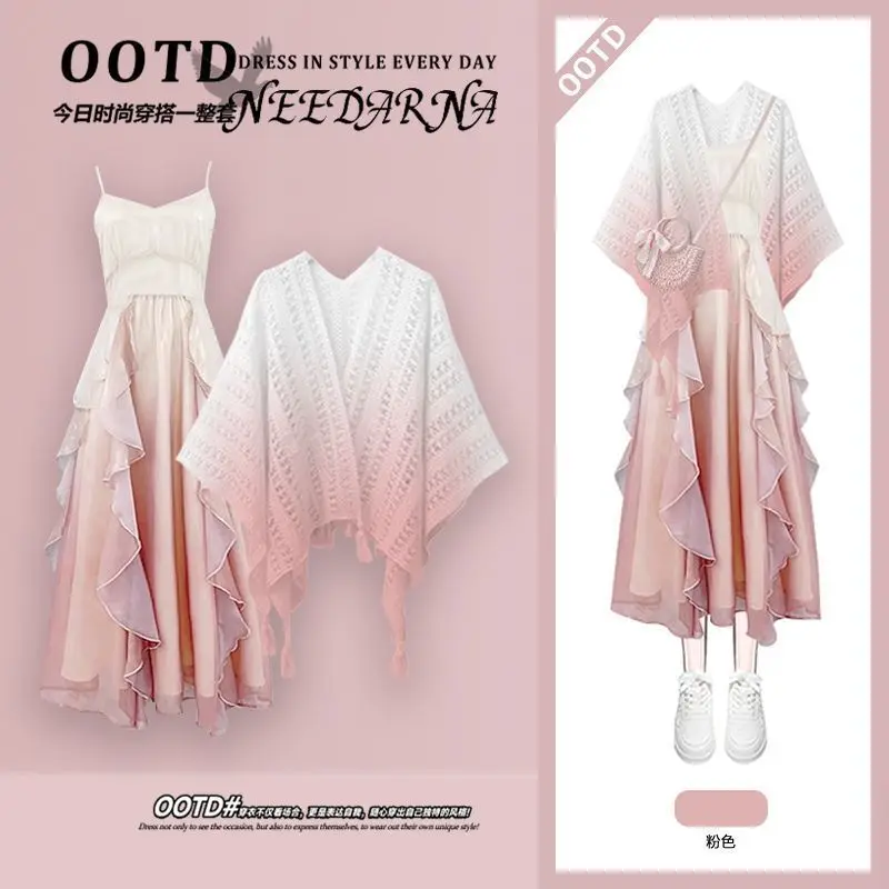 

Sexy Hollow Out Summer 2 Piece Set Women Crop Top Long Skirts Two Piece Set Casual Femme
