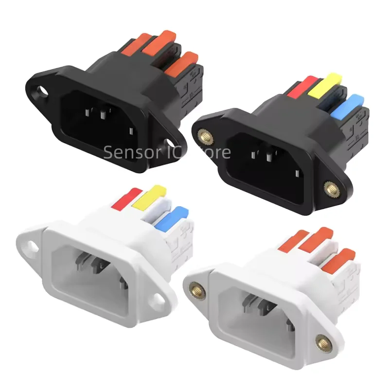 IEC C14 3 Pin Socket Quick Connect Press Charging Power Supply Socket 3 Core Male Socket 250V 10A Easy Install Connect