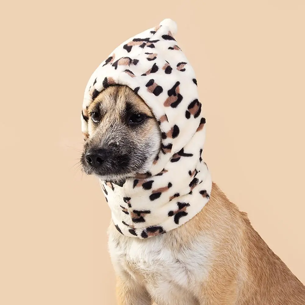 Warm Dog Calming Earmuffs Noise-proof Breathable Pet Neck Gaiter Leopard Print Anxiety Relief Collar Neckerchief