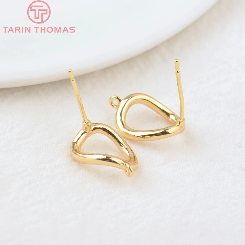 (2162)6PCS 10x14MM Hole 1MM 24K Gold Color Brass Irregular Stud Earrings High Quality DIY Jewelry Making Findings Accessories
