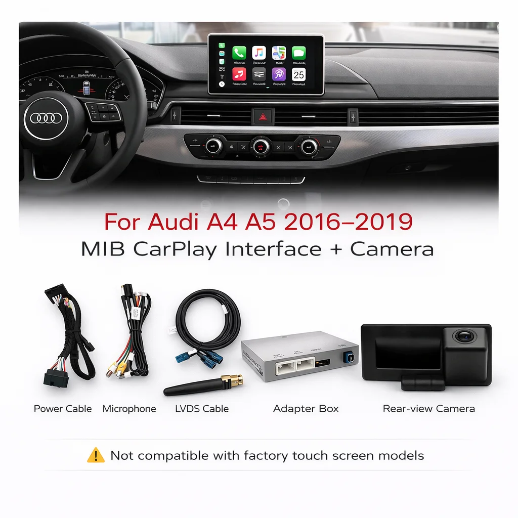 REEIIO Draadloze CarPlay voor Audi A4 B9 A5 Q5 Q7 2016-2019, met Android Auto Interface AirPlay Mirror Link Car Play Camera