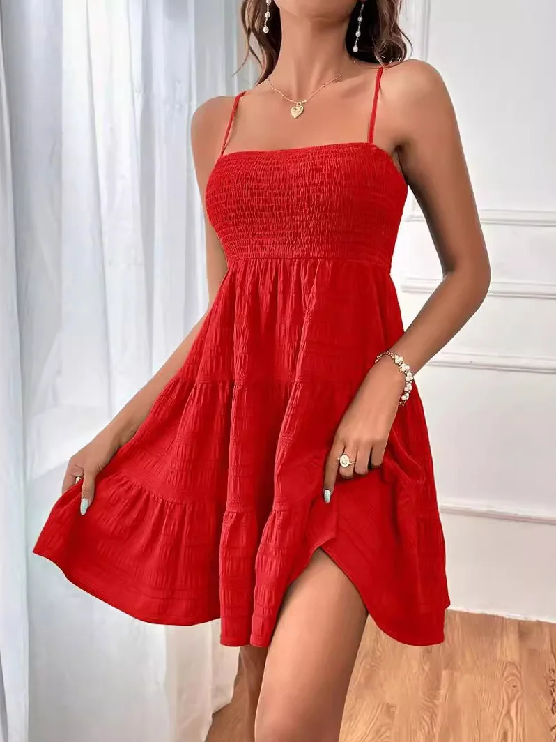 Vielseitiger, strukturierter Damen-Rock in Dr. Pure Color mit hoher Taille und One-Shoulder-Träger, Frühlingsfaion-Polyesterstoff