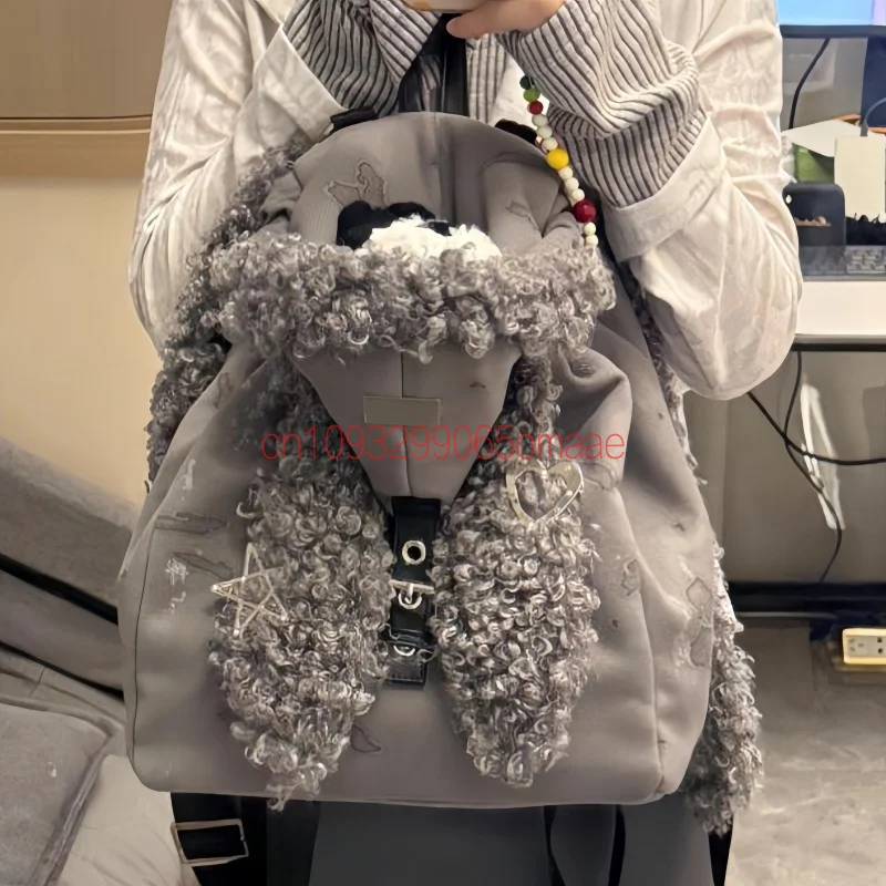 New Kawaii Plush Rabbit Ears Backpack Fashion Women Large Capacity Harajuku Anime Street Style Plush Shoulder Bag Birthday Gifts