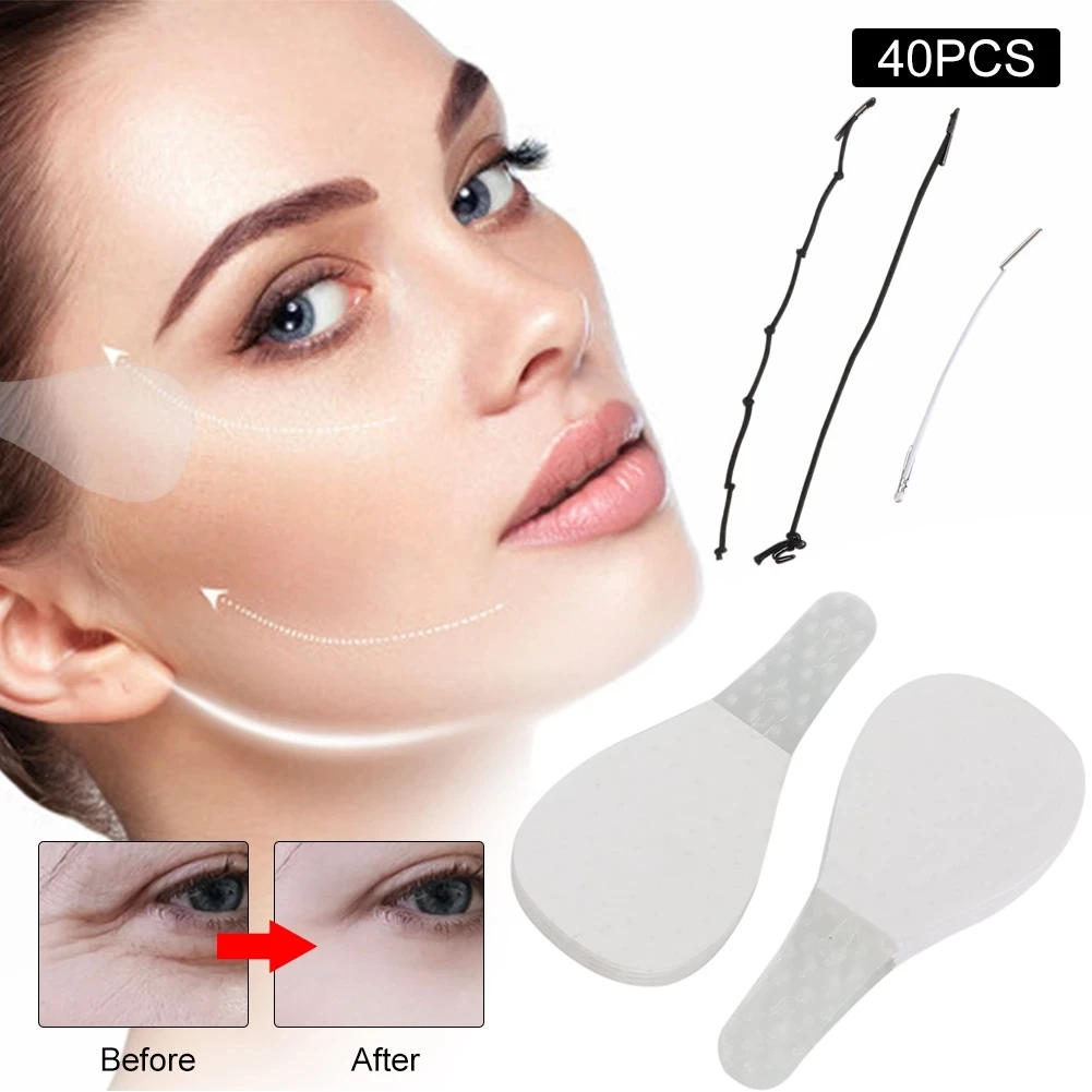 40 unids/set pegatinas faciales invisibles instantáneas en forma de V estiramiento de la piel levanta la línea delgada Facial arrugas cinta adhesiva de barbilla rápida
