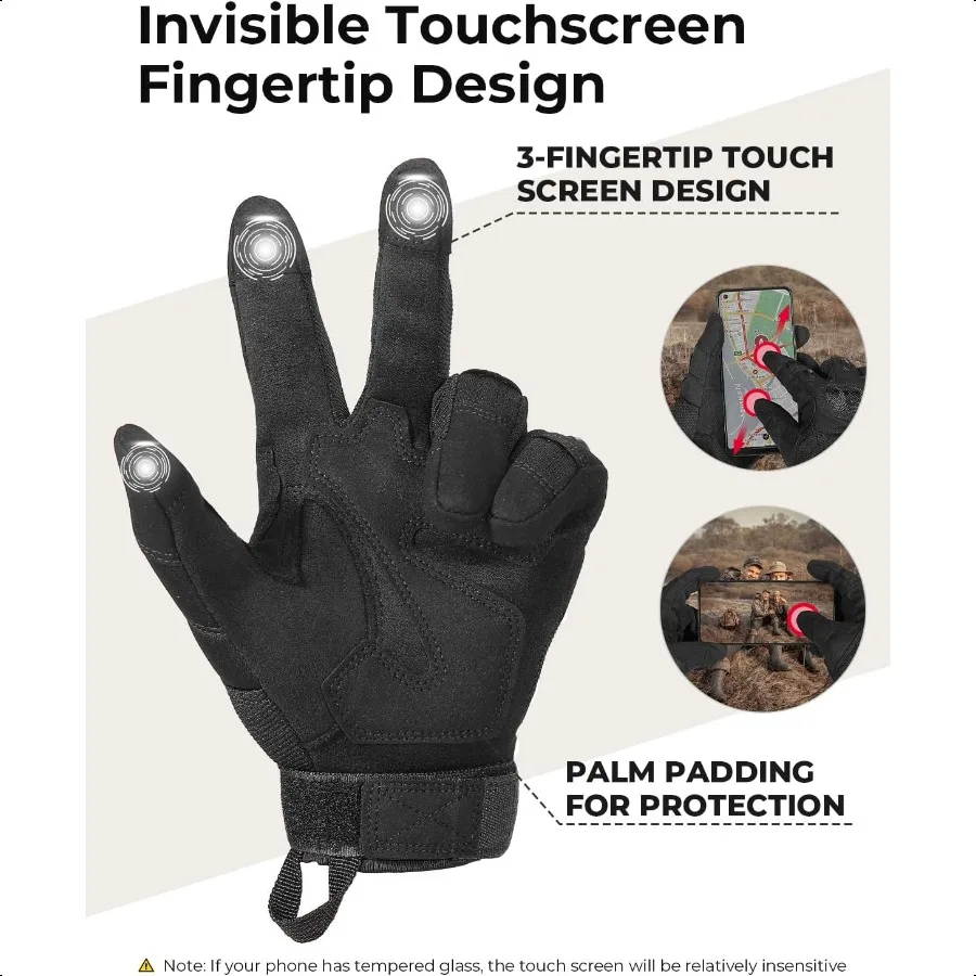 ถุงมือยุทธวิธีสำหรับผู้ชาย ถุงมือขี่มอเตอร์ไซค์แบบหน้าจอสัมผัสพร้อมเปลือกแข็งและแผ่นรองฝ่ามือสำหรับกีฬา ขี่มอเตอร์ไซค์ ปั่นจักรยาน ยุทธวิธี A