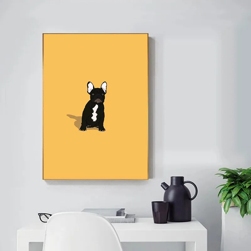 Modern Colorful Abstract Puppy Portrait Poster Wall Art Picture Beagle Koki Bull Dog Canvas Painting Simple Living Room Decor