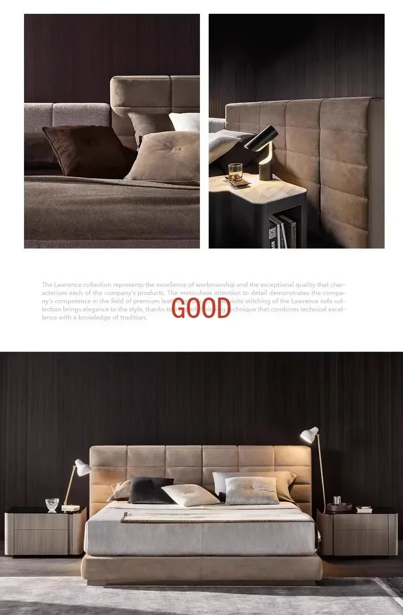 Letto Lawrence in tessuto minimalista italiano Camera da letto Letto matrimoniale moderno e minimalista Letto matrimoniale in pelle da 1,8 m