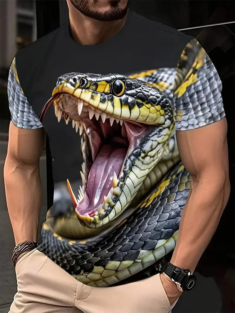 Fashion 3D Printed Horror Snake Graphic T Shirt For Men Personality Oversized T-shirt Summer Hip Hop Short Sleeve O-neck Tops