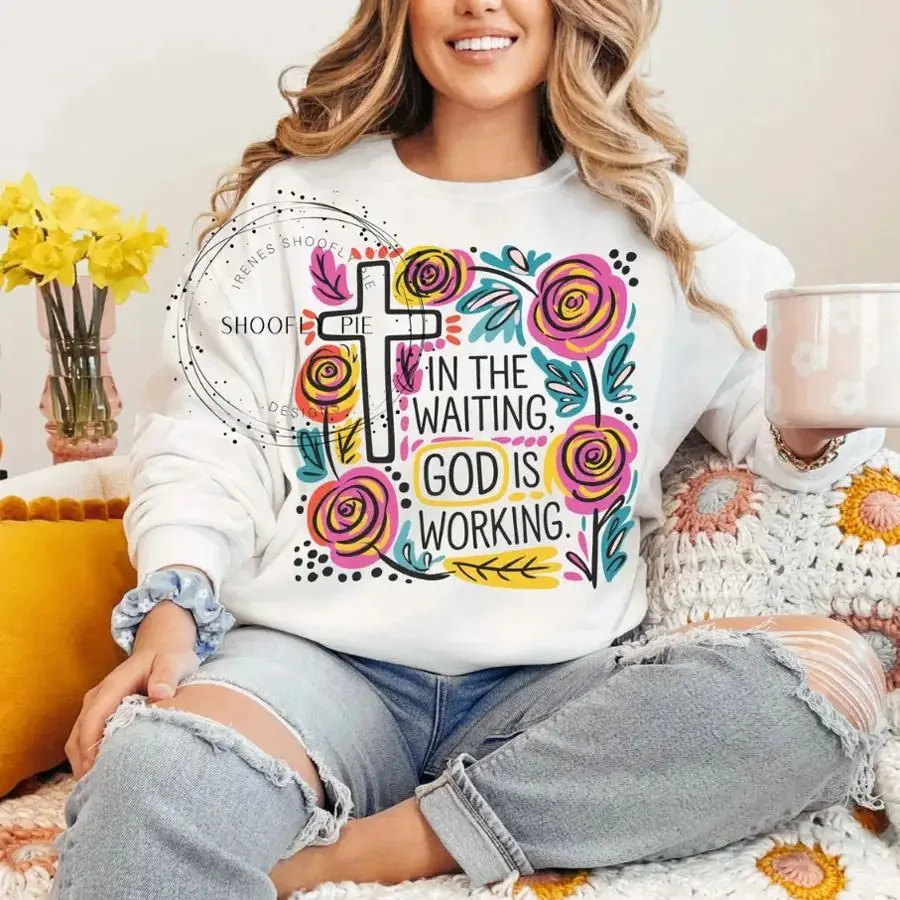 

God Is Working Bloom Floral DIY Iron-On Heat Transfer Sticker Decal T-shirts Sweatshirts Bag Clothing Pillow Fabric Party Decor