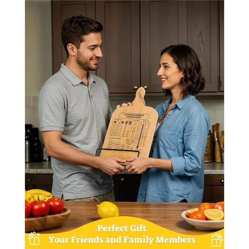 MOPHE-Cookbook Stand,1PC Bamboo Cookbook Stand, Sturdy Recipe Book Holder With Measurement Conversion Chart