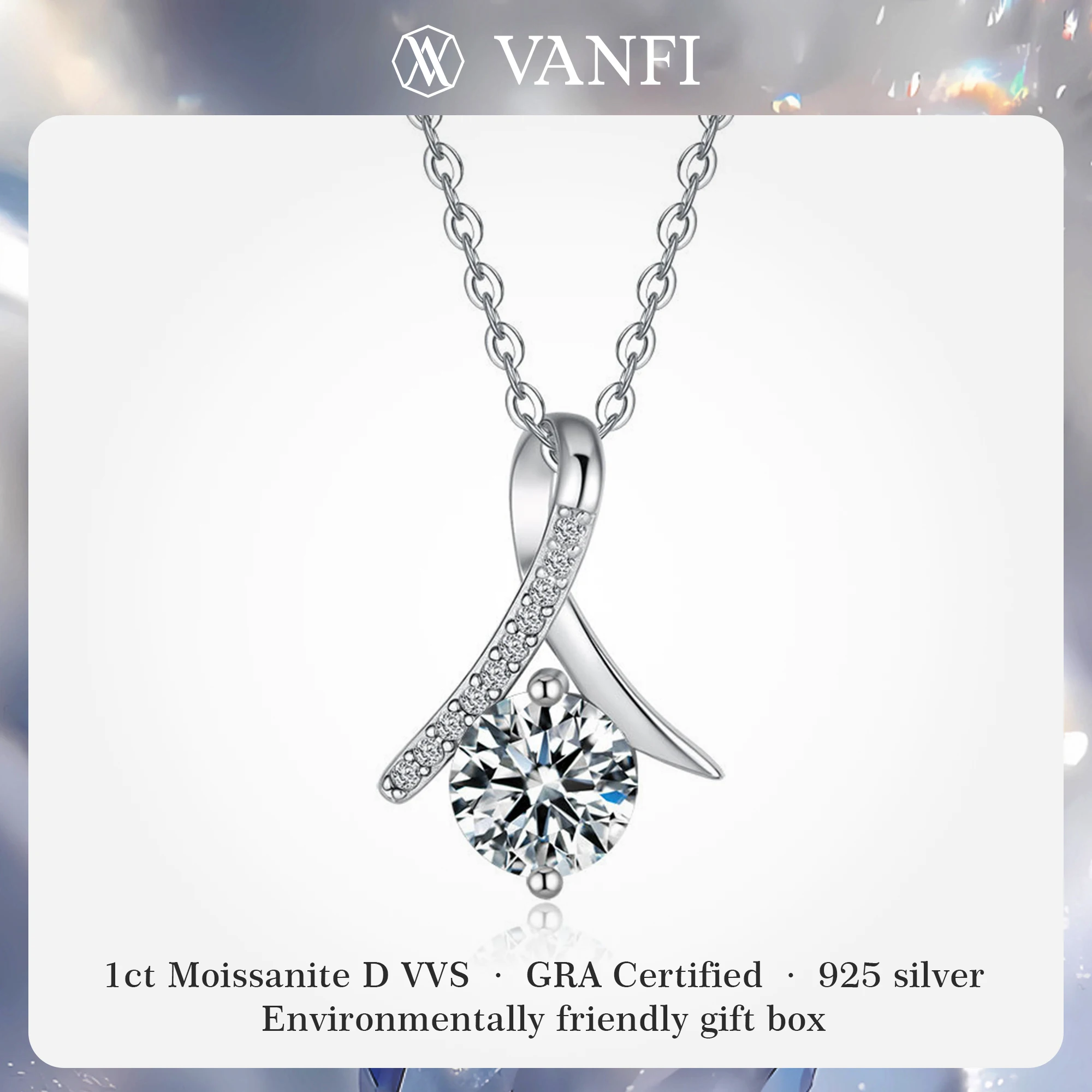 

KFVANFI Certified Moissanite Bow Necklace for Women 925 Sterling Silver White Gold Plated Luxury Elegant Jewelry Gift for Party
