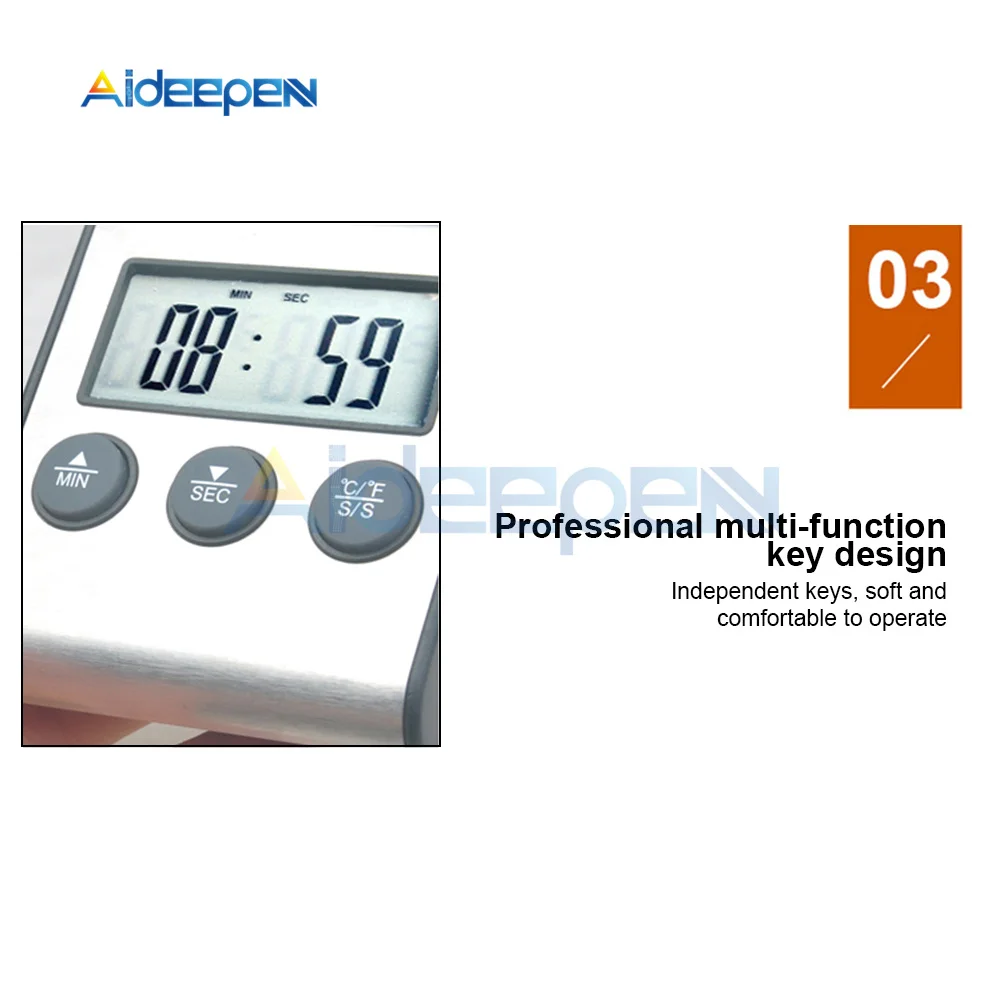 TP700 Mini-Küchenthermometer, digitales Kochthermometer für Fleisch, Lebensmittel, Ofen, Grill, mit Timer-Funktion und Edelstahlsonde – Detail 9