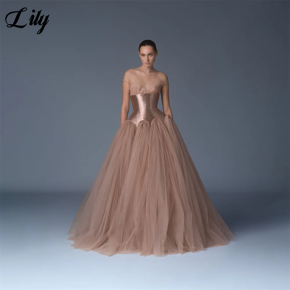 Вечернее платье Lily Dusty Rose с высоким воротником, короткими рукавами, из тюля, А-силуэта, для выпускного вечера/свадьбы, уникальное, на заказ