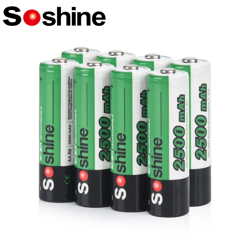 Soshine 4/8/16/20PCS 1.2V AA 2500mAh Ni-MH Rechargeable Battery Ni-mh for Temperature Gun Flashlight Remote Control Batteries