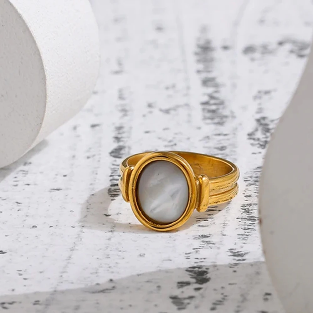 Exclusive Natural Stone Shell Opal Rings for Women Wedding Accessories Fancy Anniversary Gift Statement Charm Chic Jewelry