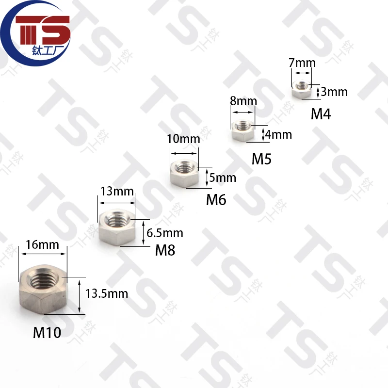 TS 10PCS for 1 lot  titanium alloy hexagon nut DIN934 M6/M8/M10X1.5mm bicycle motorcycle lock nut does not rust