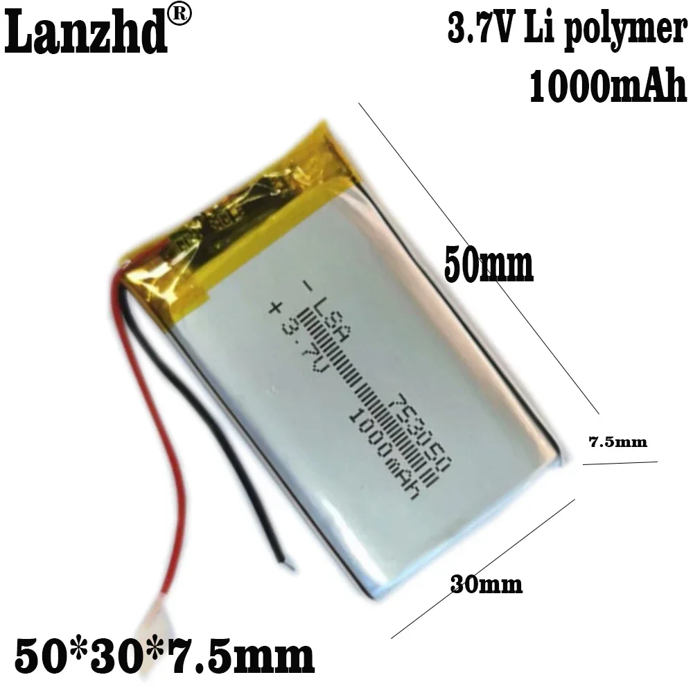 

NEW 3.7V polymer battery 1000mAH Li batteries For Inhalation atomizer Smart Water cup LED light 50*30*7.5mm