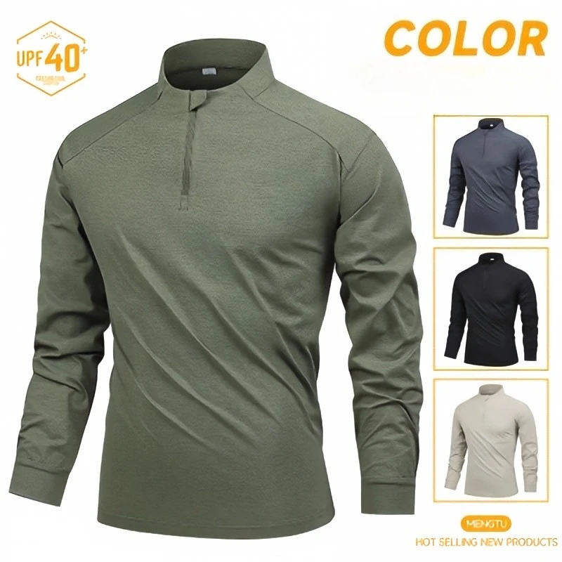 Men's Long Sleeve T-Shirt Quick Dry Outdoor Running Fitness Hi'kin'g Cycling Clothing Half Zipper Sportswear Polyester Fiber