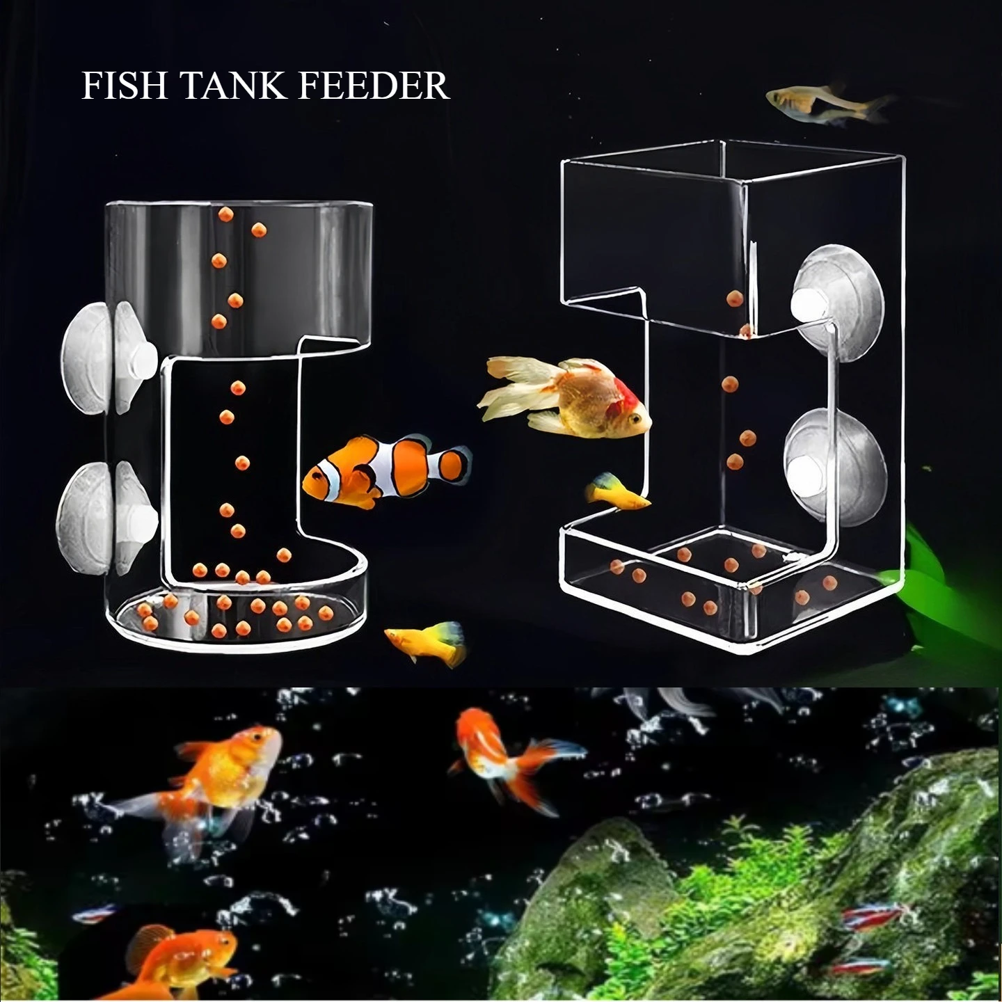 Aquarium-Fütterungsring, schwimmende Futterschale mit Saugnäpfen, schwimmender Futterspender, quadratisch/rund, für Aquarien